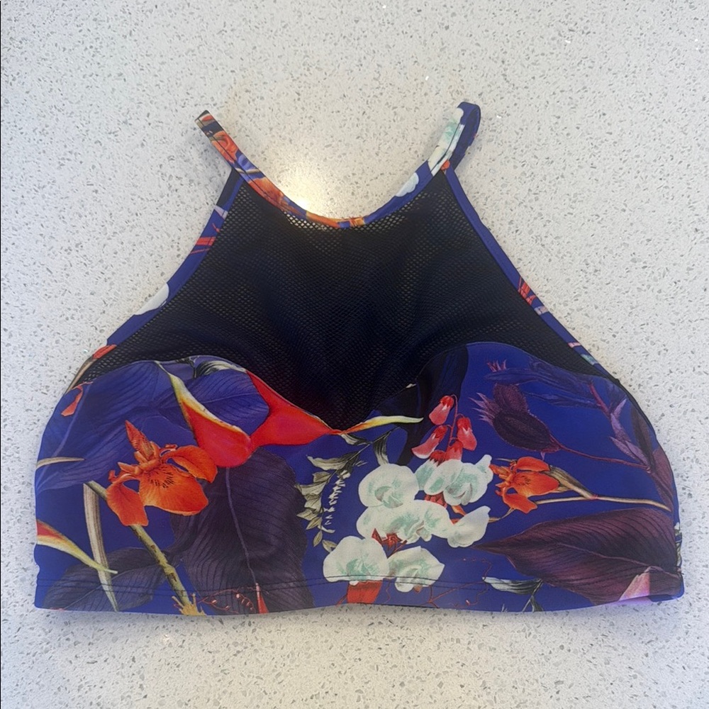 Athleta Floral High Neck Swim Top Small EUC